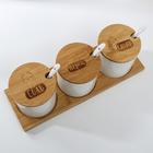 Набор банок керамических для хранения на деревянной подставке «Котики», 3 шт, 250 мл, цвет белый - фото 6315982