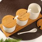 Набор банок керамических для хранения на деревянной подставке «Кухня - сердце дома», 3 шт, 250 мл, цвет белый - Фото 3