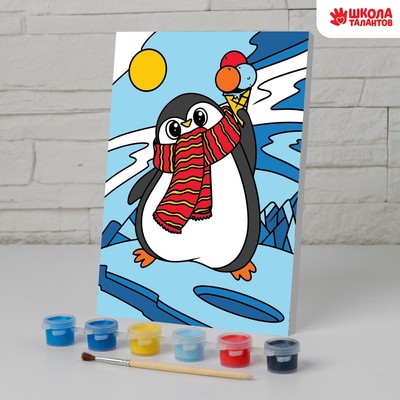 Картина по номерам на холсте с подрамником на новый год «Пингвин», 21 х 15 см