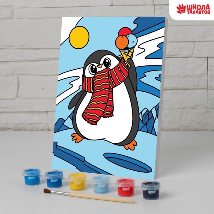 Картина по номерам на холсте с подрамником на новый год «Пингвин», 21 х 15 см - Фото 1
