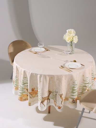 Скатерть новогодняя «Этель» Christmas forest, d=215 ± 3 см с ГМВО, 100% хлопок, саржа 190 г/м²