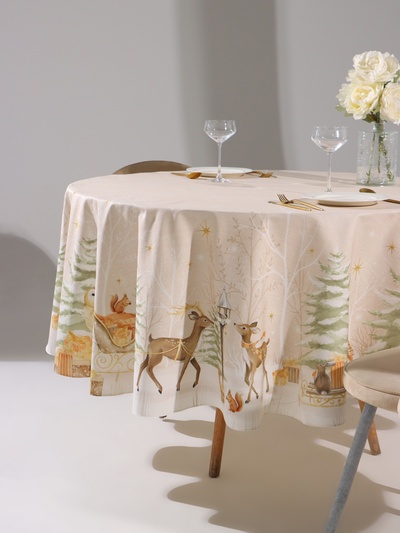 Скатерть новогодняя «Этель» Christmas forest, d=215 ± 3 см с ГМВО, 100% хлопок, саржа 190 г/м²