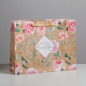 Пакет подарочный крафтовый горизонтальный, упаковка, «You are beautiful», 40 х 31 х 11.5 см