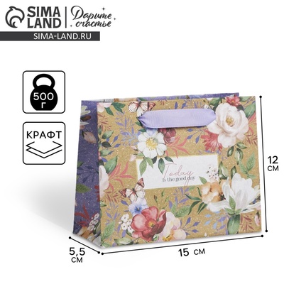 Пакет подарочный крафтовый, упаковка, Today, S 15×12×5.5 см