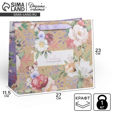 Пакет подарочный крафтовый, упаковка, Today, ML 27×23×11.5 см