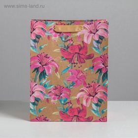 Пакет подарочный крафтовый, «Цветы», MS 18?23?10 см (комплект 3 шт)