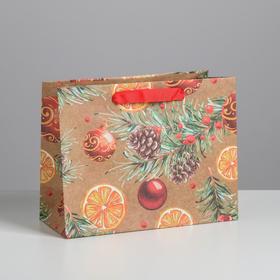 Пакет крафтовый горизонтальный «Новогодние шарики», MS 23 × 18 × 10 см