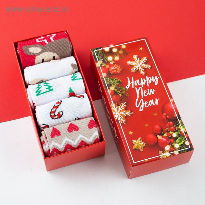 Набор новогодних женских носков KAFTAN "Happy holidays" р. 36-40 (23-25 см), 5 пар - Фото 1