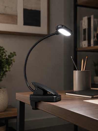 Лампа настольная RISALUX 16108/1, светодиодная, на прищепке, USB, чёрная, 5.3×8.2×22.5 см