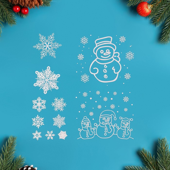 Набор наклеек "Новогодний" снеговички, 34,3 х 35,6 см - фото 1899799550