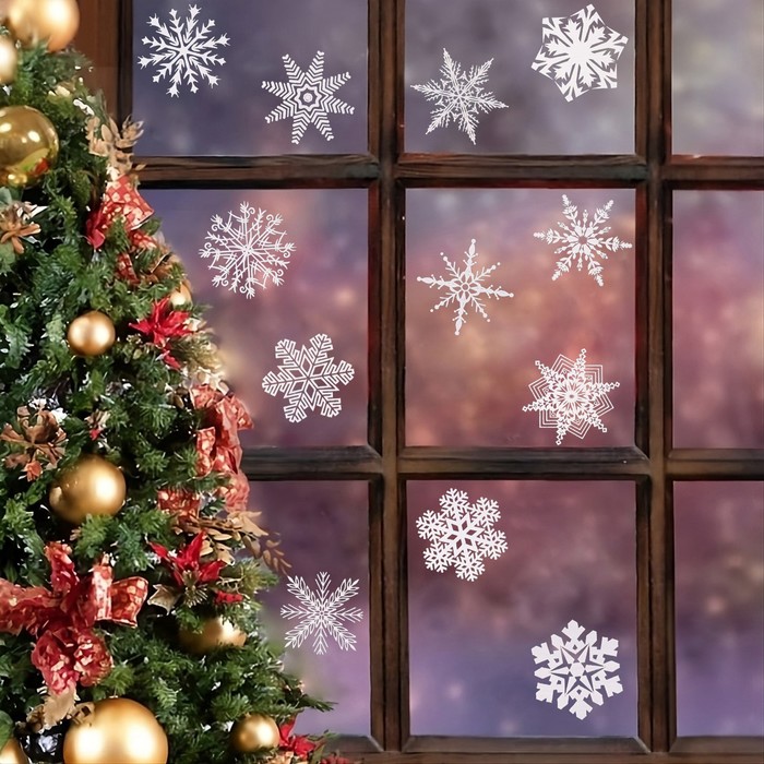 Набор наклеек новогодних "Снежинки" белые, 29,2 х 38,1 см - фото 1899799558
