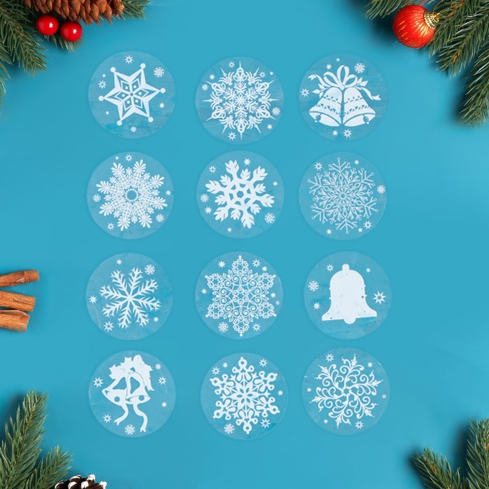 Набор наклеек "Новогодний" снежинки и колокольчики, 29,2 х 38,1 см - фото 1898324529
