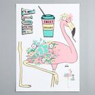 Наклейка пластик интерьерная "Фламинго с цветами" 50х70 см - фото 6316527