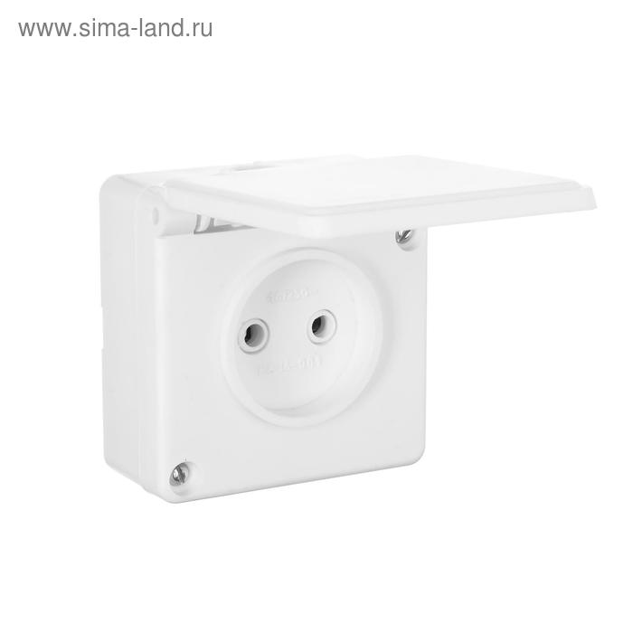 Розетка "Элект" РА 16-004, 250 В, одноместная, открытая, без з/к, с защ.крышкой - Фото 1