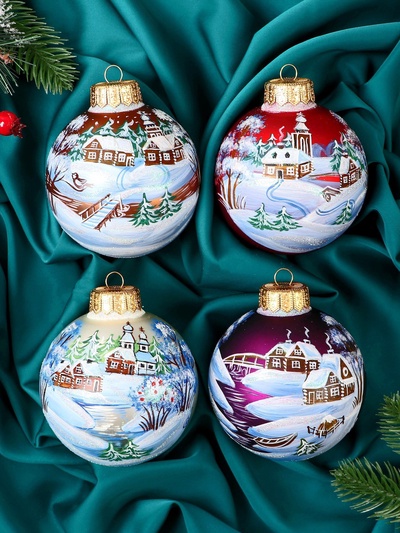 Набор из 4-х ёлочных шаров d=10 см «Зимний сон»