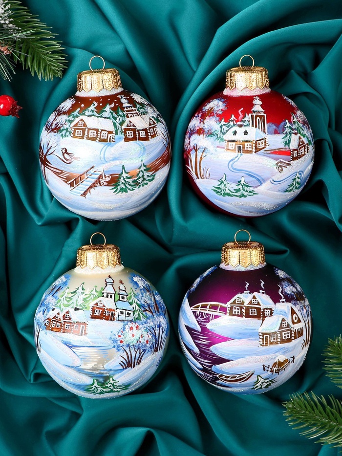 Набор из 4-х ёлочных шаров d=10 см «Зимний сон» - Фото 1