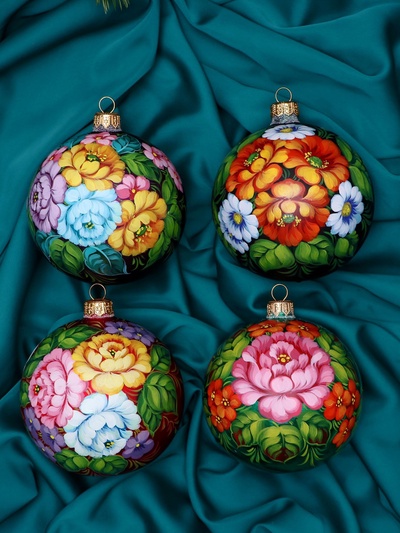 Набор из 4-х ёлочных шаров d=10 см «Неповторимый букет»