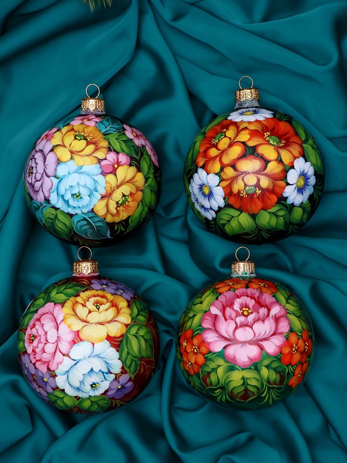 Набор из 4-х ёлочных шаров d=10 см «Неповторимый букет» - Фото 1