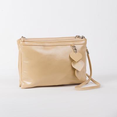 Сумка женская, 3 отдела на молниях, длинный ремень, цвет тёмно-бежевый