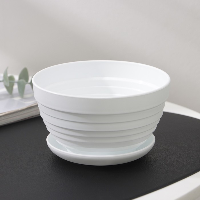 Горшок для цветов с поддоном «Алиса», 500 мл, d=13 см, h=8 см, пластиковый, белый - Фото 1