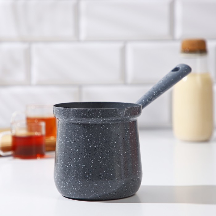 Турка Доляна «Мрамор грэй», 600 мл, d=10 см, 20.5×10×14 см, пластиковая ручка, антипригарное покрытие, индукция, серая - Фото 1