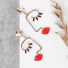 Серьги с эмалью «Лица» джоли, цвет красный в золоте - Фото 1