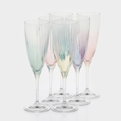 Бокалы для шампанского Bohemia Crystal «Кейт», 220 мл, набор 6 шт., хрустальное стекло, разноцветные