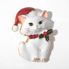 Брошь новогодняя "Котёнок" в калпаке, цвет красно-белый в золоте - Фото 2