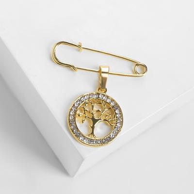 Булавка-оберег с подвеской «Дерево жизни» 3.5 см, белая в золоте