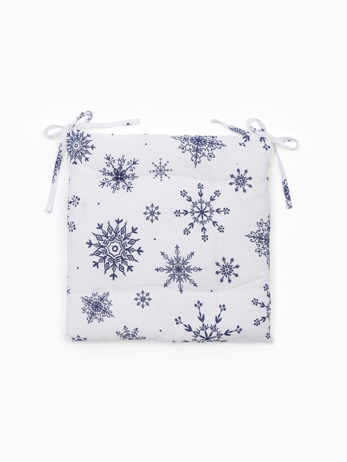 Подушка на стул новогодняя «Доляна. Синие снежинки», 42×42×5 см, белая - Фото 1