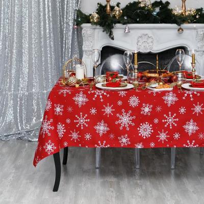 Скатерть новогодняя «Доляна» Белые снежинки 250×149± 3 см, 100% хлопок, 164 г/м²