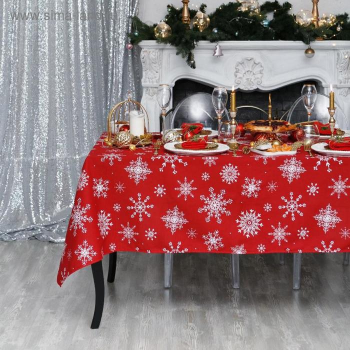 Скатерть новогодняя «Доляна» Белые снежинки 250×149± 3 см, 100% хлопок, 164 г/м² - Фото 1
