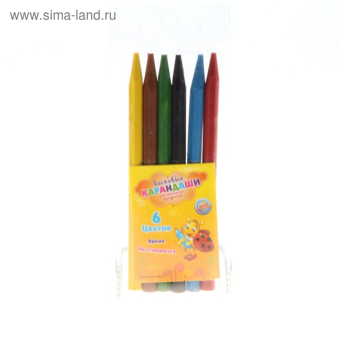 Нестираемые восковые карандаши, набор 6 цветов, высота 1 шт - 11 см, диаметр 0,7 см - Фото 1