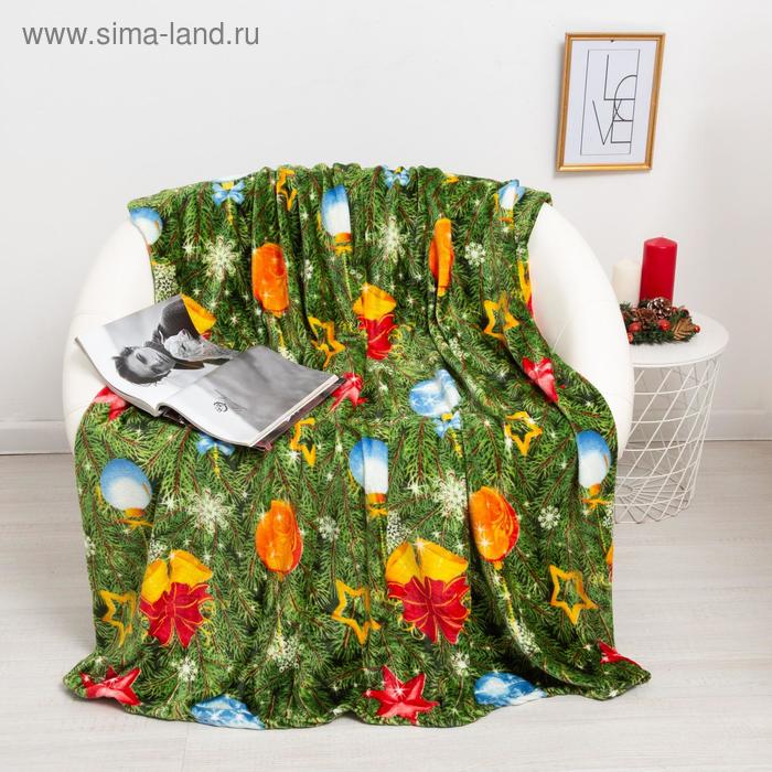 Плед Павлина Новогодняя сказка цв.зеленый, 150х200см, аэрософт 190г/м, пэ100% - Фото 1