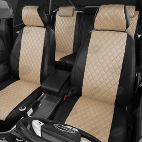 

Авточехлы для KIA Rio 3 с 2011-2017 г., седан, перфорация, экокожа, цвет бежевый, чёрный