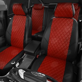 

Авточехлы для Mitsubishi L-200 4 с 2014-2015 г., джип, перфорация, экокожа, цвет красный, чёрный