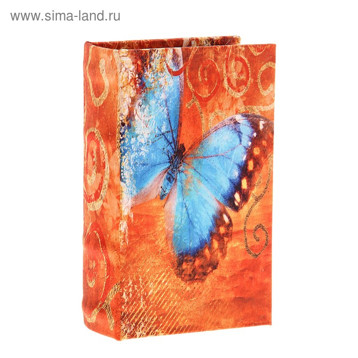 Шкатулка-книга дерево "Голубая бабочка" шёлк 17х11х5 см - Фото 1
