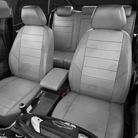 

Авточехлы для Skoda Rapid 2 с 2020-н.в., лифтбек, перфорация, экокожа, цвет светло-серый