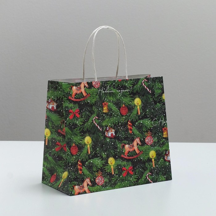 Пакет подарочный крафтовый «Новогодняя ёлочка», 22 × 25 × 12 см