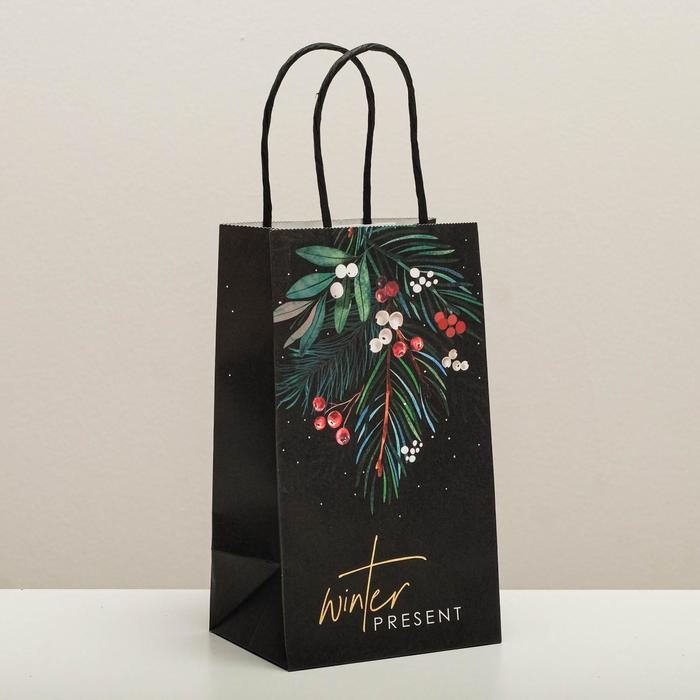 Пакет подарочный крафтовый «Еловая веточка», 12 × 21 × 9 см - Фото 1
