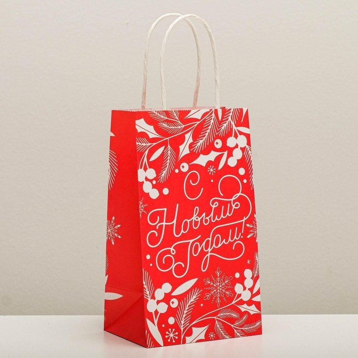 Пакет подарочный крафтовый «С Новым годом!», 12 × 21 × 9 см - Фото 1