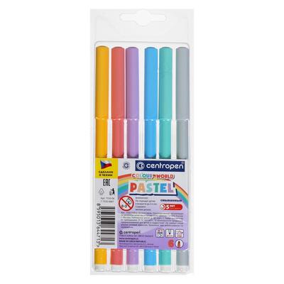 Фломастеры 6 цветов Centropen 7550 TP Colour World Pastel, пастельные, блистер, европодвес, линия 1.0 мм