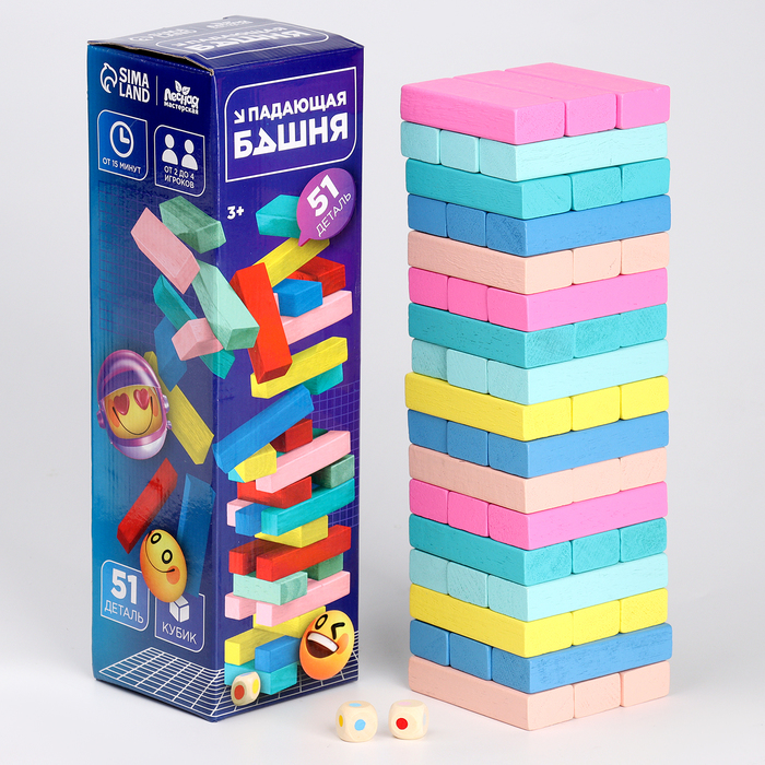 

Игра настольная «Падающая башня цветная», 51 шт, 28,5 × 8,5 × 8 см