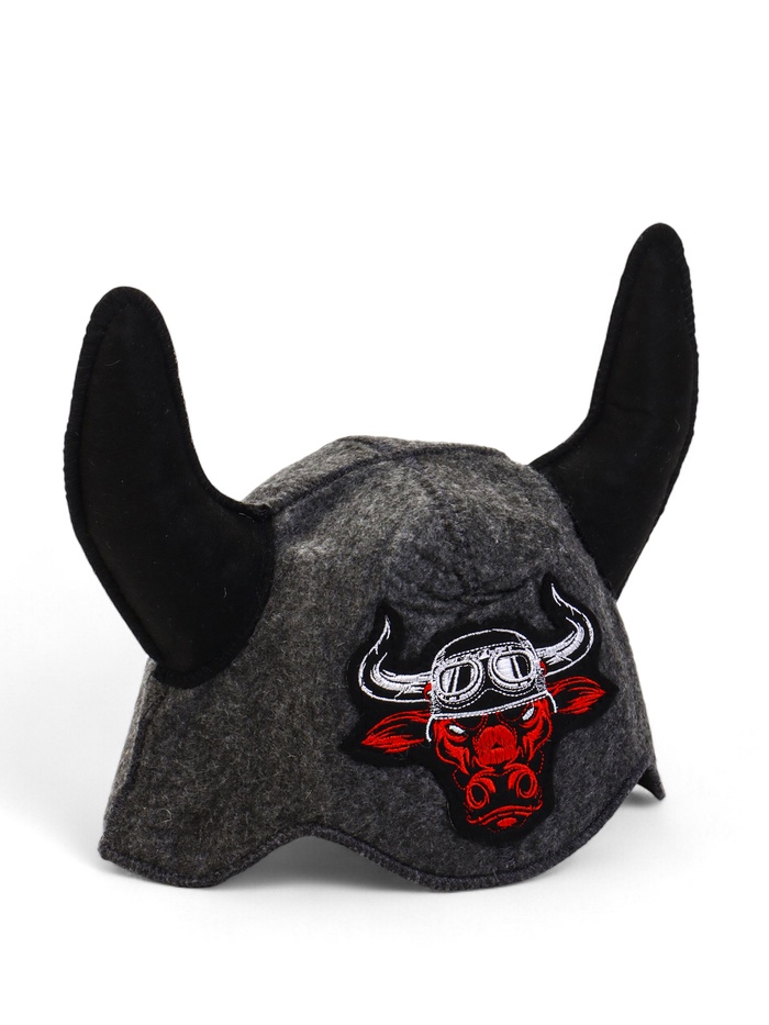 Шапка для бани и сауны «Бык - байкер», полиэфир 70%, шерсть 30%, «Добропаровъ» - Фото 1