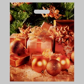 Пакет новогодний подарочный «Золотые шары», полиэтиленовый с вырубной ручкой, 45?38 см (комплект 50 шт)