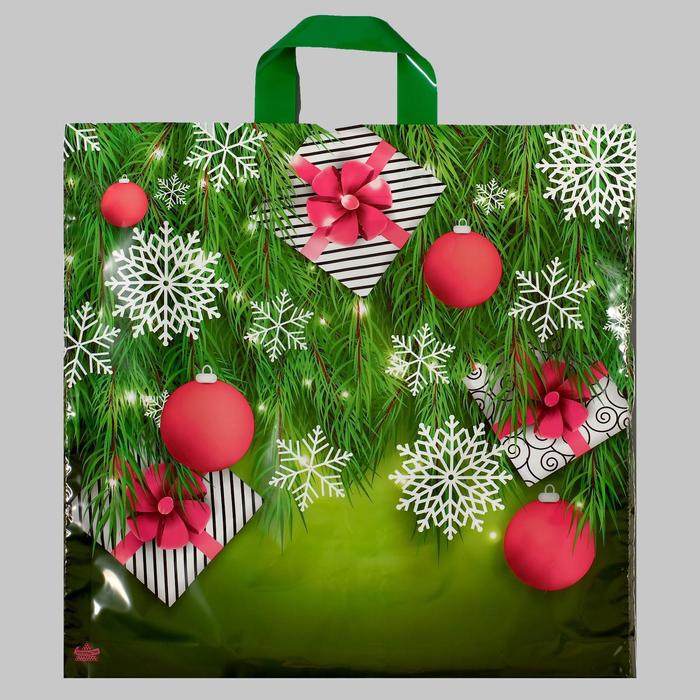 Пакет "Подарки в елках", полиэтиленовый с петлевой ручкой, 42х44 см, 70 мкм - Фото 1