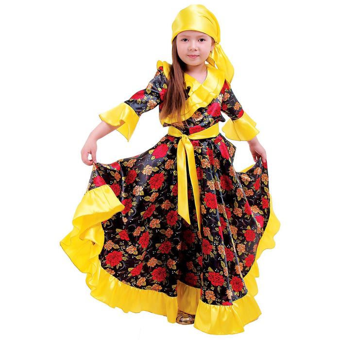 Карнавальный цыганский костюм для девочки, жёлтый с оборкой по груди, р. 32, рост 122 см - фото 1905673075