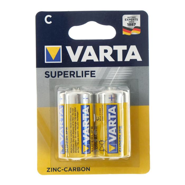Батарейка солевая Varta SuperLife, C, R14-2BL, 1.5В, блистер, 2 шт. - Фото 1
