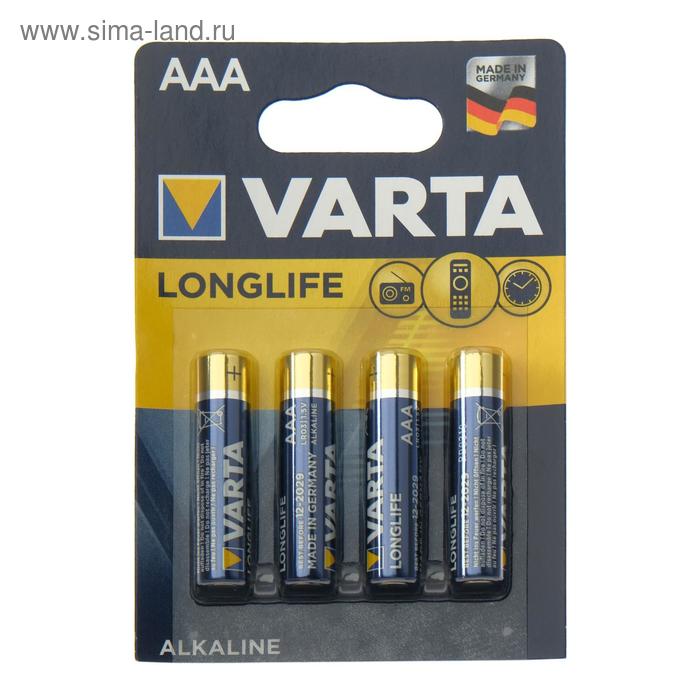 Батарейка алкалиновая Varta LongLife, AAA, LR03-4BL, 1.5В, блистер, 4 шт. - Фото 1