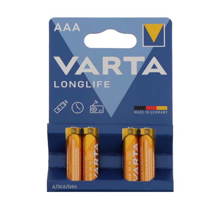 Батарейка алкалиновая Varta LongLife, AAA, LR03-4BL, 1.5В, блистер, 4 шт. - фото 51359185